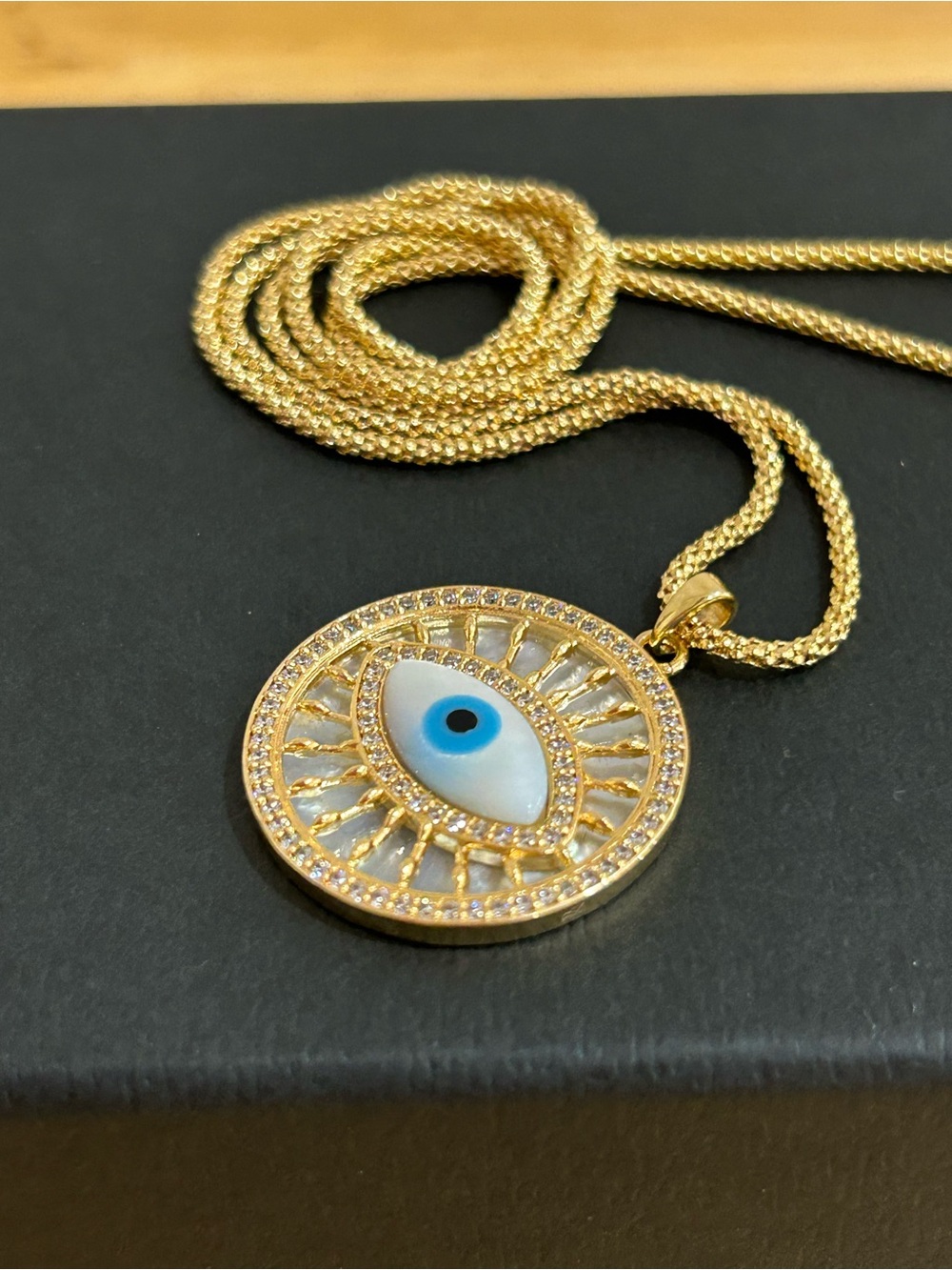 Mia Fiore Gold Plated Bronze Mother of Pearl Evil Eye Pendant Necklace